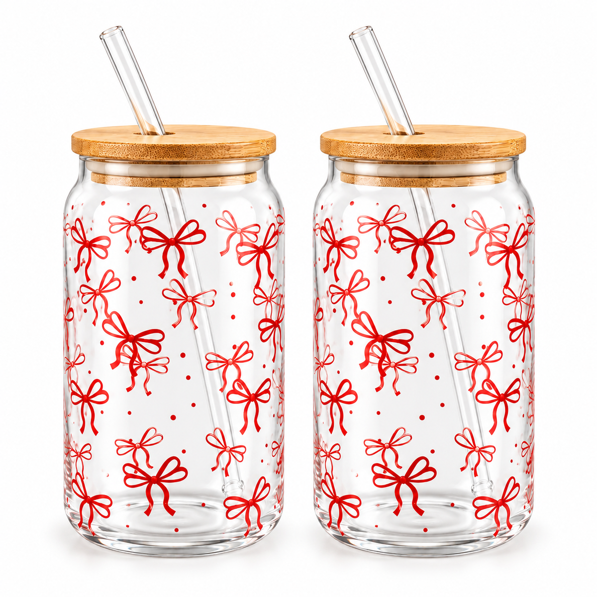 Danny Home Drinking Glass Cup 2pcs 500ml - Red Bow