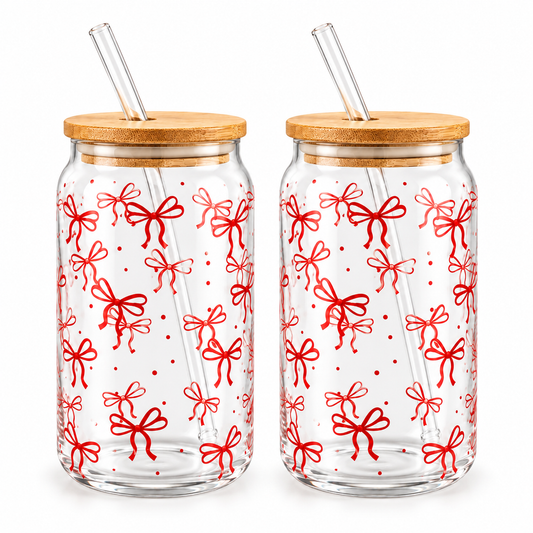 Danny Home Drinking Glass Cup 2pcs 500ml - Red Bow