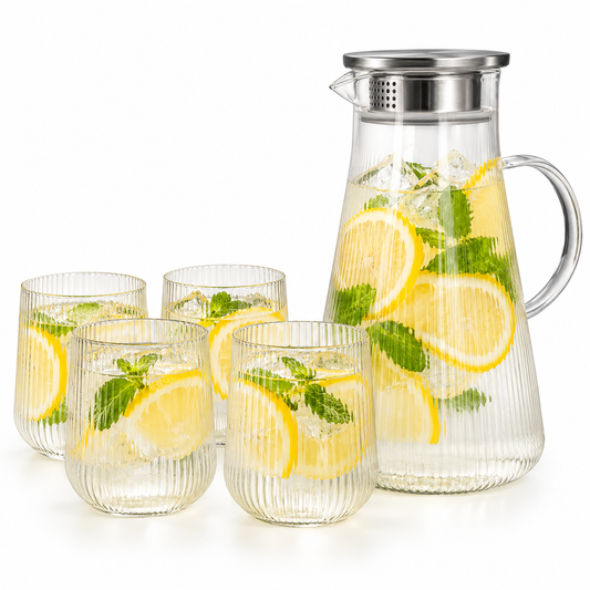 Danny Home 5-Piece Glass Juice Jar & Glasses Set - Stripes Style