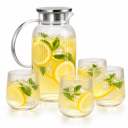 Danny Home 5Pcs Teapot & Glass Set - Vertical Stripe