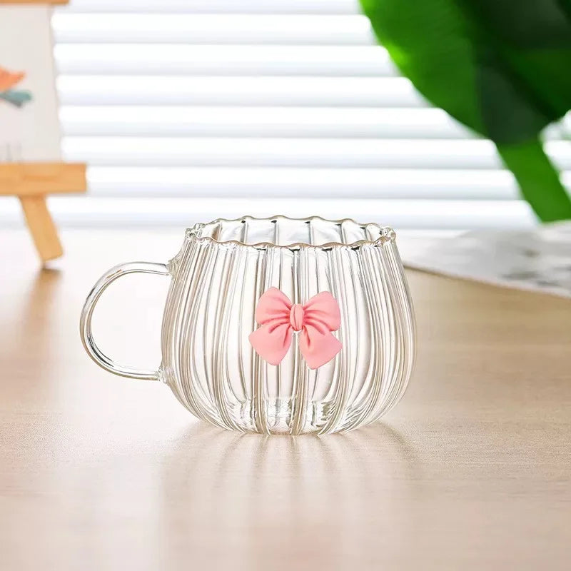 Modern Bow Design Glass Cup – Aesthetic Tea & Coffee Mug
