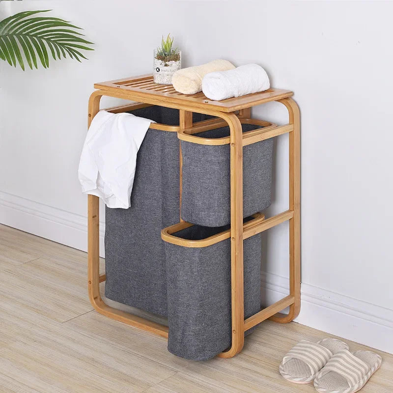 Bamboo Laundry Basket – 3 Collapsible Storage Bags