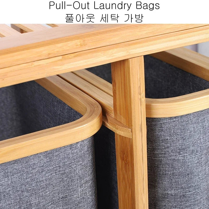 Bamboo Laundry Basket – 3 Collapsible Storage Bags