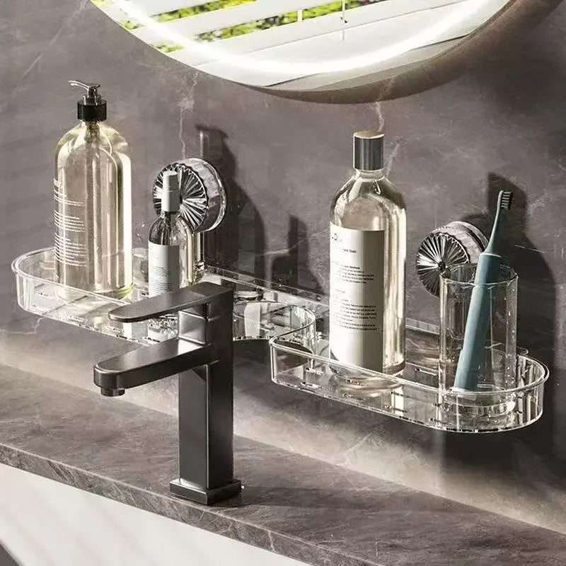 Bathroom Faucet Mount Storage Rack – No Drilling Washstand Organizer with Drain Design