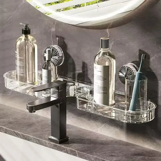Bathroom Faucet Mount Storage Rack – No Drilling Washstand Organizer with Drain Design