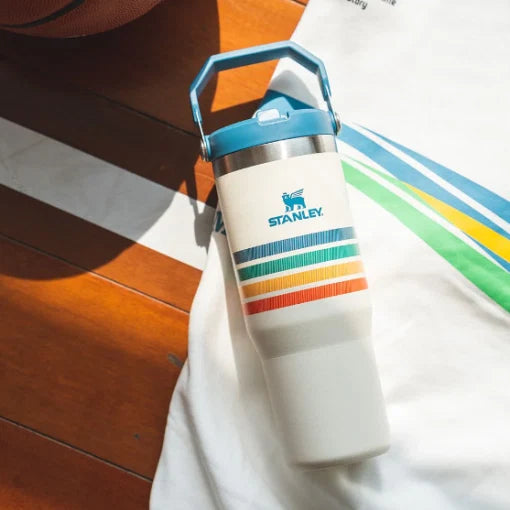 The IceFlow™ Flip Straw Tumbler | 30 OZ - Cream Strip