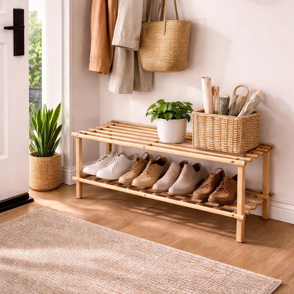 Danny Home 2 Tier Bamboo Shoe Rack 63cm