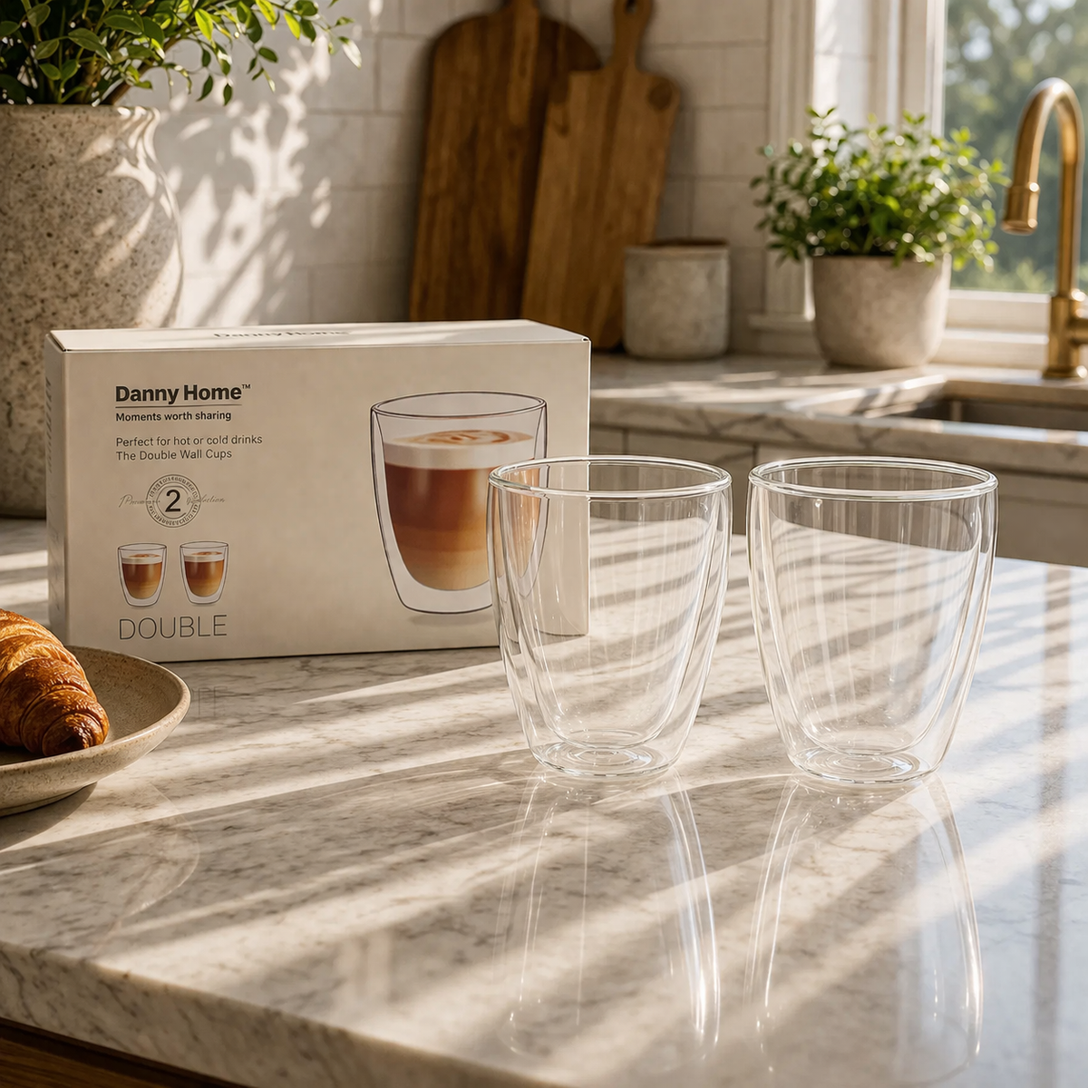 Danny Home Double Walled Cappuccino Glasses 200ml - 2Pcs Set