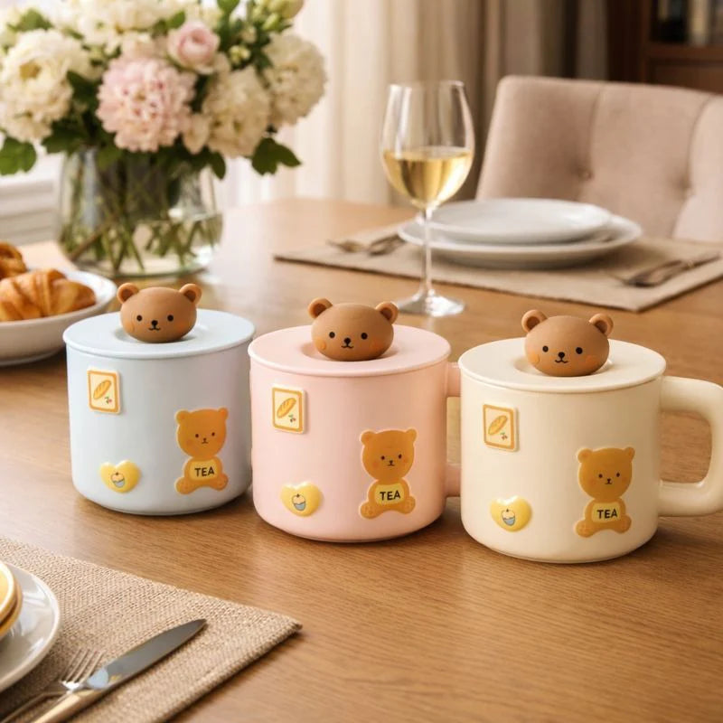 Ceramic Cute Bear Mug With Silicone Lid