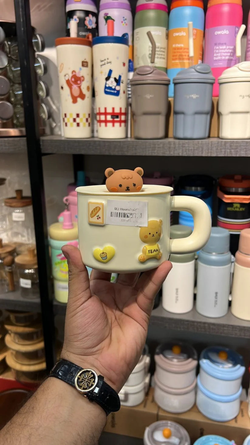 Ceramic Cute Bear Mug With Silicone Lid