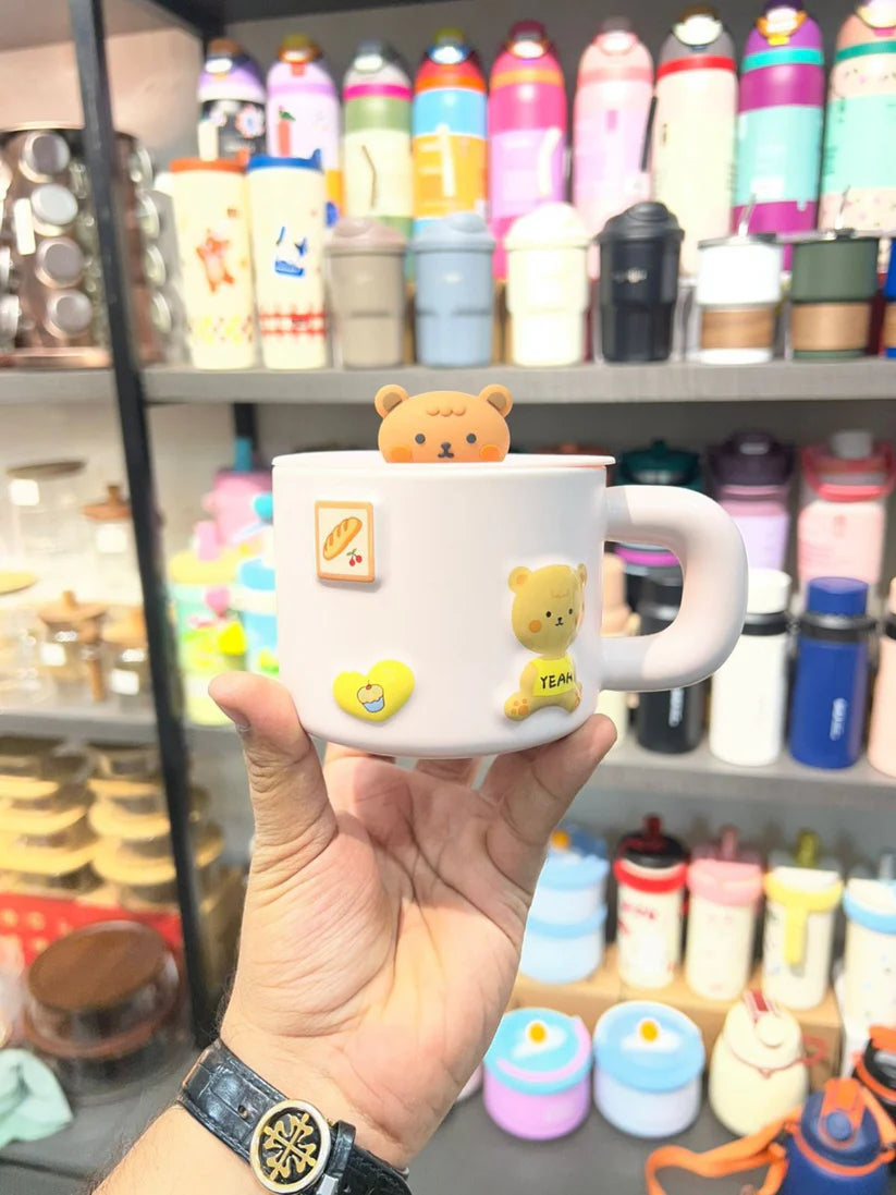Ceramic Cute Bear Mug With Silicone Lid