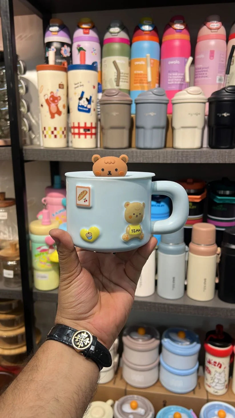 Ceramic Cute Bear Mug With Silicone Lid
