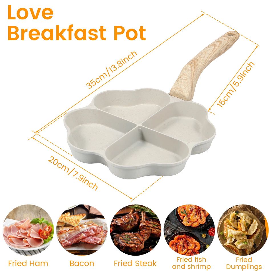 Premium 4-Hole Heart-Shaped Frying Pan – Nonstick Breakfast Station