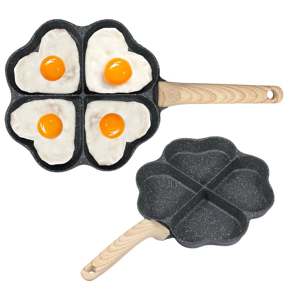 Premium 4-Hole Heart-Shaped Frying Pan – Nonstick Breakfast Station
