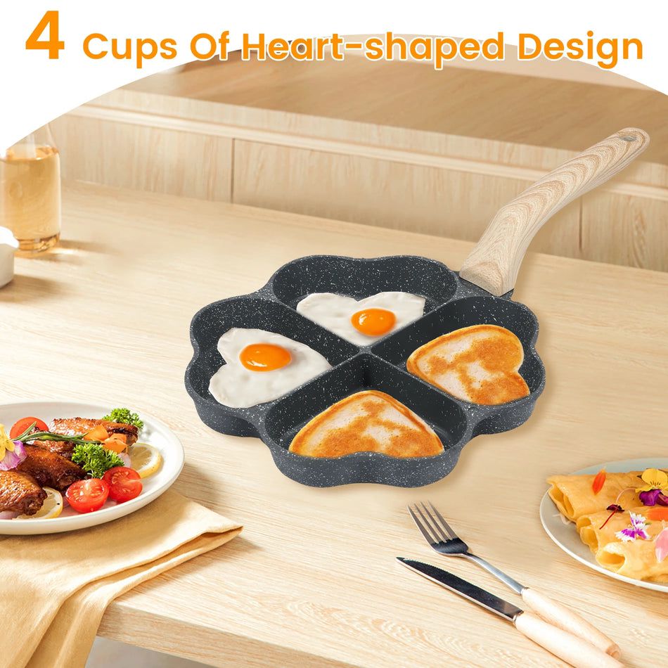 Premium 4-Hole Heart-Shaped Frying Pan – Nonstick Breakfast Station