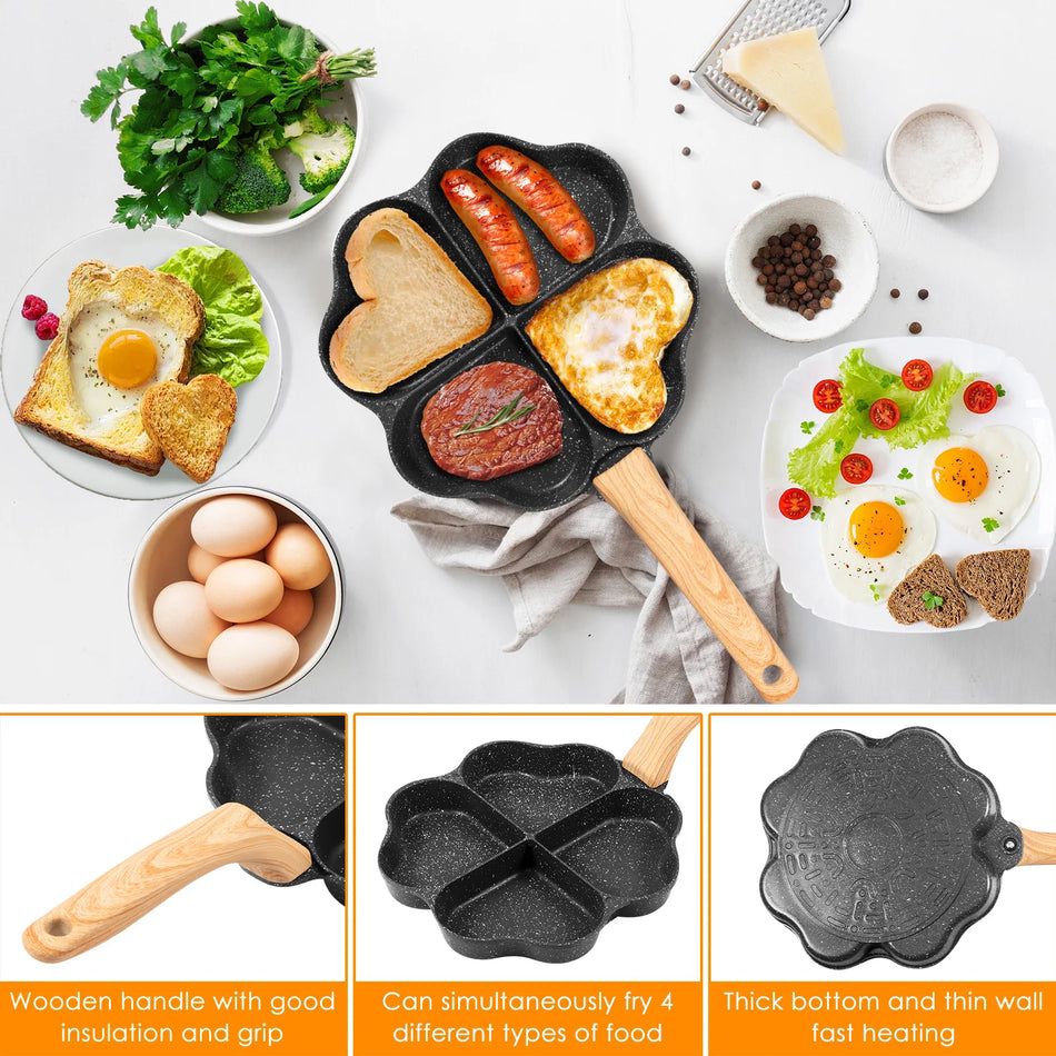 Premium 4-Hole Heart-Shaped Frying Pan – Nonstick Breakfast Station