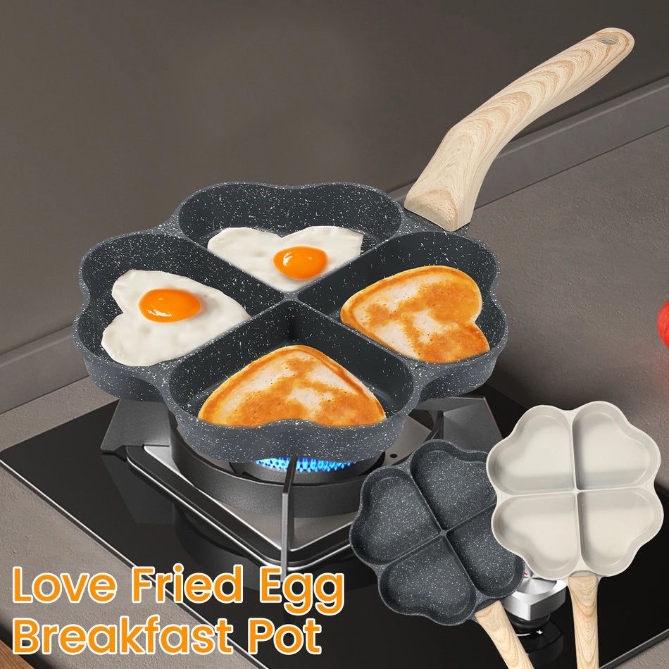 Premium 4-Hole Heart-Shaped Frying Pan – Nonstick Breakfast Station