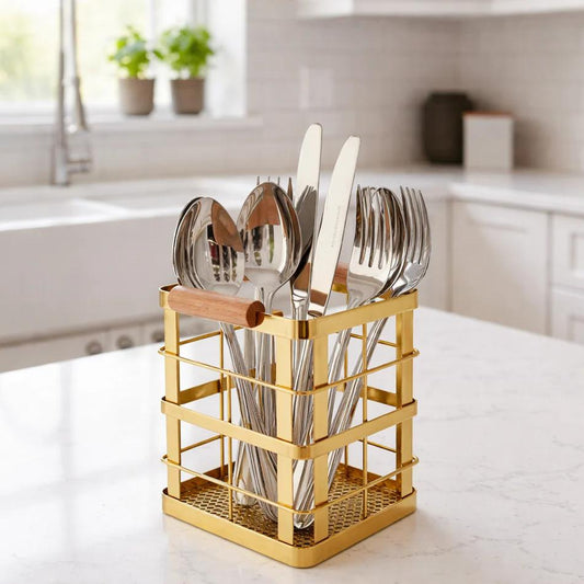Artisan Gold Cutlery Holder – Luxury Wood & Metal Organizer