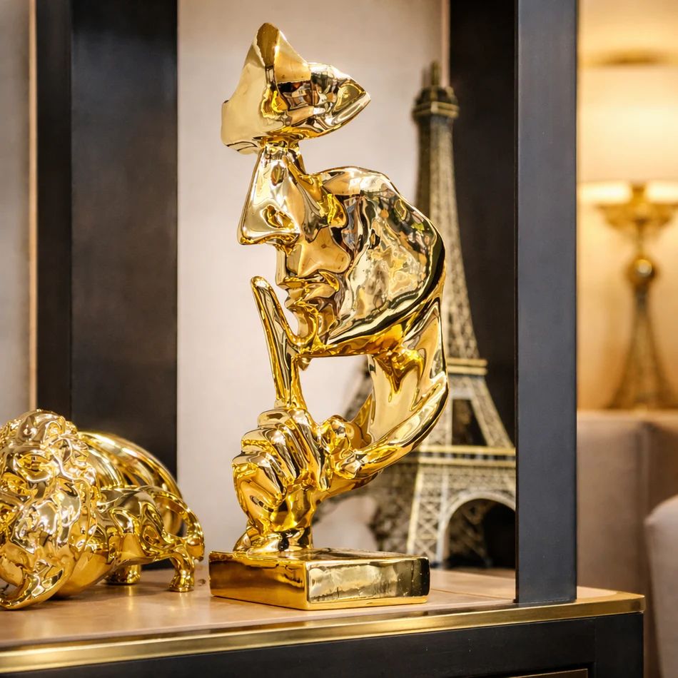 Avant-Garde Face – Imperial Gold Porcelain Sculpture