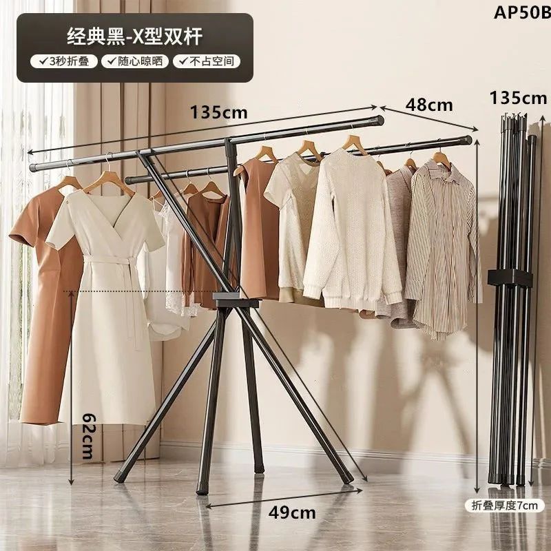 Heavy Duty Iron Cloth Rack – Foldable X-Type Garment Stand