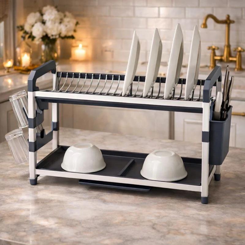 Binca 2-Tier Dish Rack Aluminium Drainer Storage Rack
