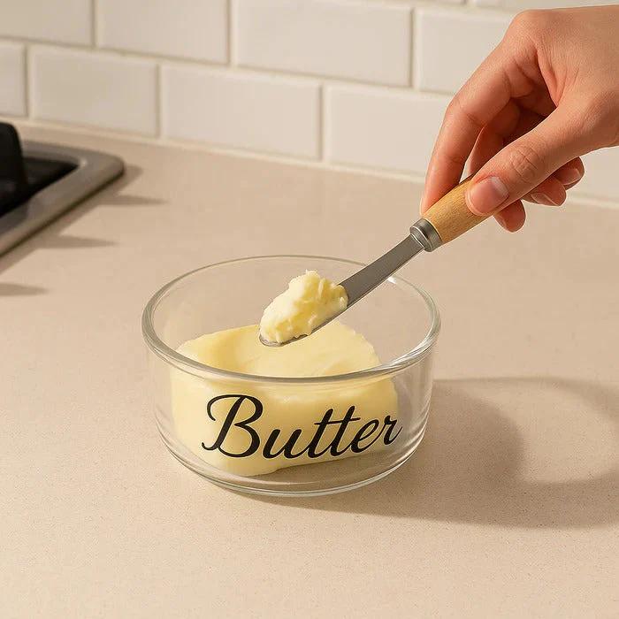 Glass Butter Storage Container Bamboo Lid & Knife