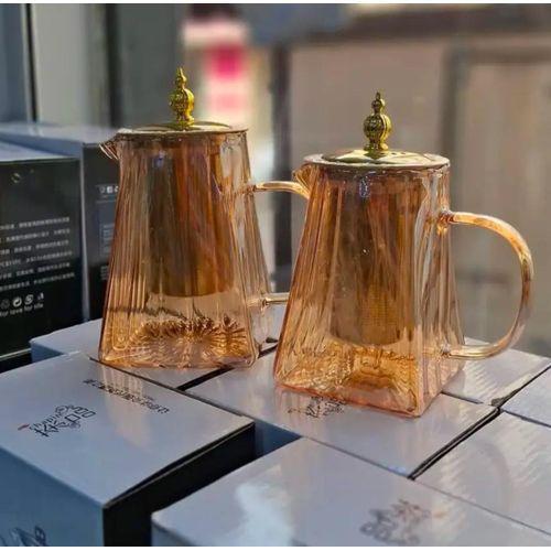 Premium Glass Tea Kettle with Golden Finish & Infuser