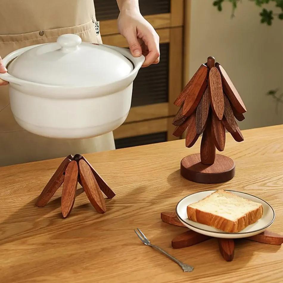 Foldable Wooden Tree Trivet & Coaster Set – Heat-Resistant Table Protector