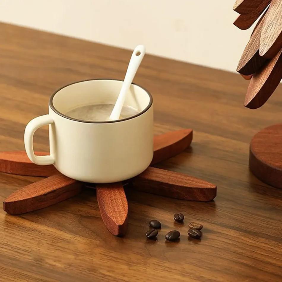 Foldable Wooden Tree Trivet & Coaster Set – Heat-Resistant Table Protector
