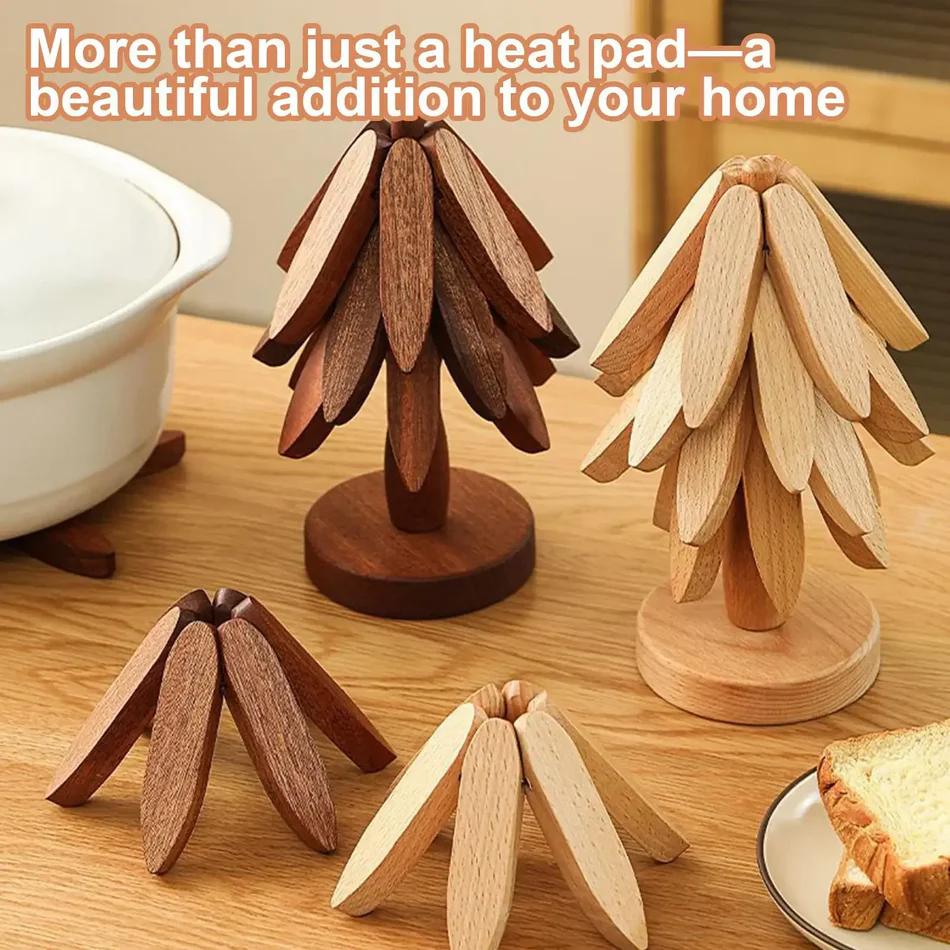 Foldable Wooden Tree Trivet & Coaster Set – Heat-Resistant Table Protector