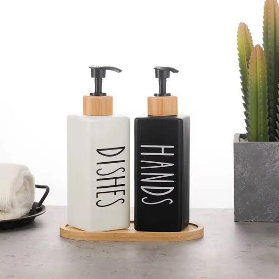 2PC Soap Dispenser Set with Bamboo Tray