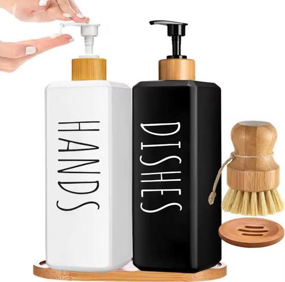 2PC Soap Dispenser Set with Bamboo Tray