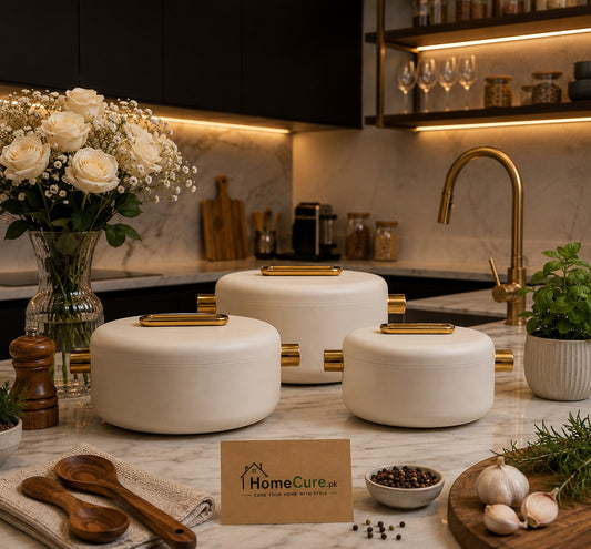 3-Piece Premium White Insulated Hotpot Set with Gold Accents