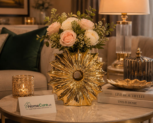 Luxury Gold Sunburst Metal Vase | Modern Decorative Flower Vase