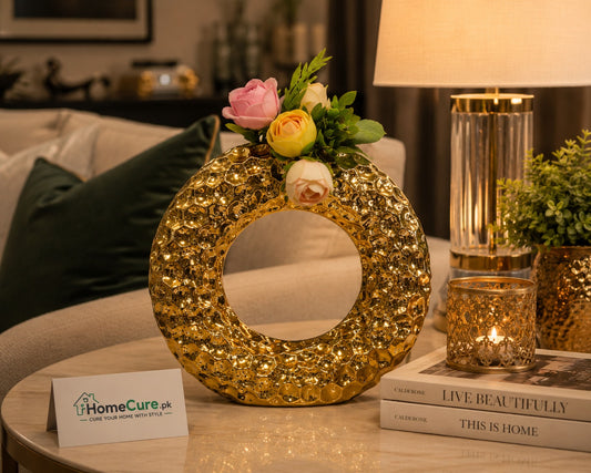 Luxury Gold Metal Ring Vase | Modern Decorative Flower Vase