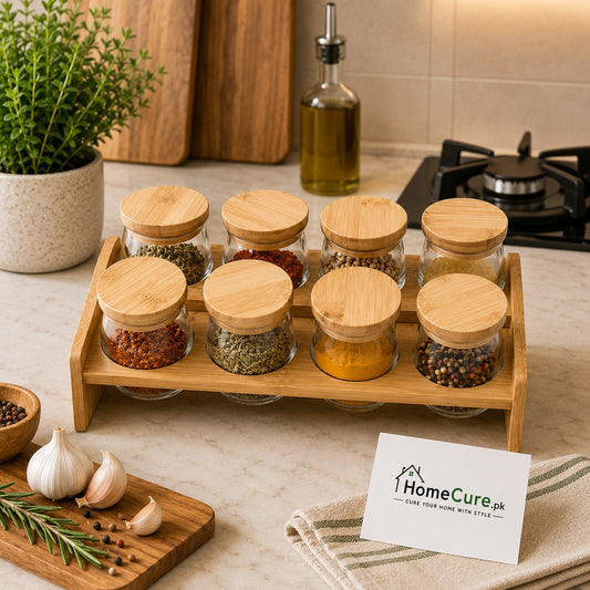 Premium Bamboo Spice Jar Set – 8 Piece