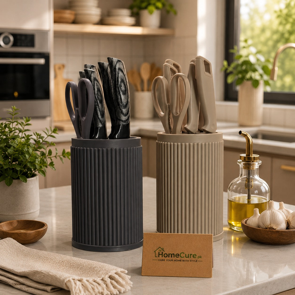 7-Piece Kitchen Knife Set with Knife Holder | Countertop Knife Organizer