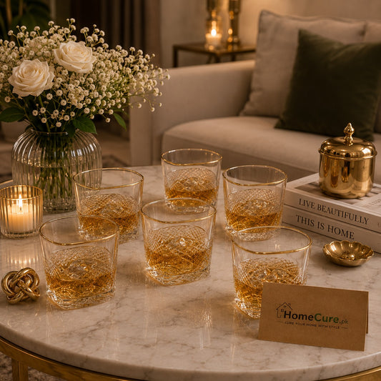 Luxury Gold Rim Crystal Glass Tumbler Set – 6 Pieces