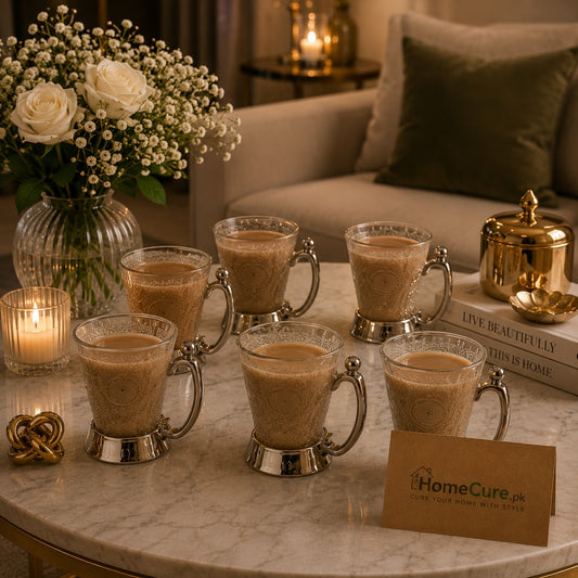 Premium 6-Piece Crystal Glass Mug Set with Stainless Steel Holder