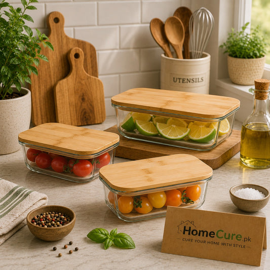 Premium Set of 3 Glass Lunch Boxes with Bamboo Lids