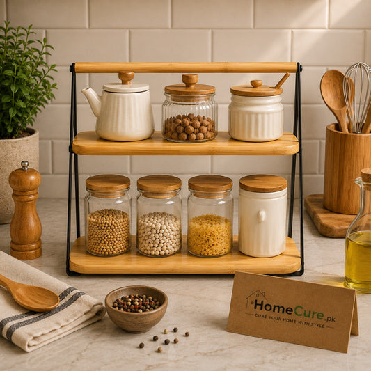 2-Tier Bamboo Kitchen Countertop Organizer Storage Rack