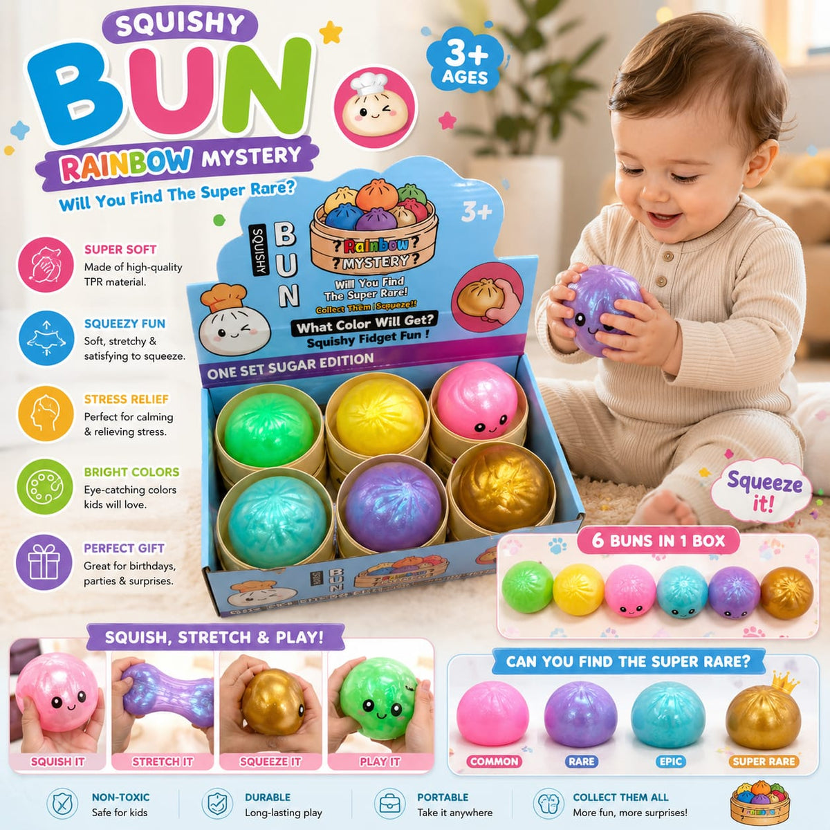 Dumpling Squishy Toy with Storage Case – Glitter Soft Squeeze Stress Relief Toy