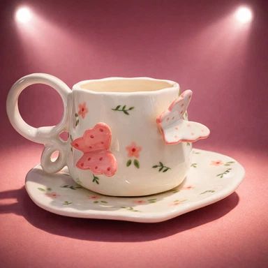 Cute Floral Butterfly Mug with Saucer – 310ml Tea Cup