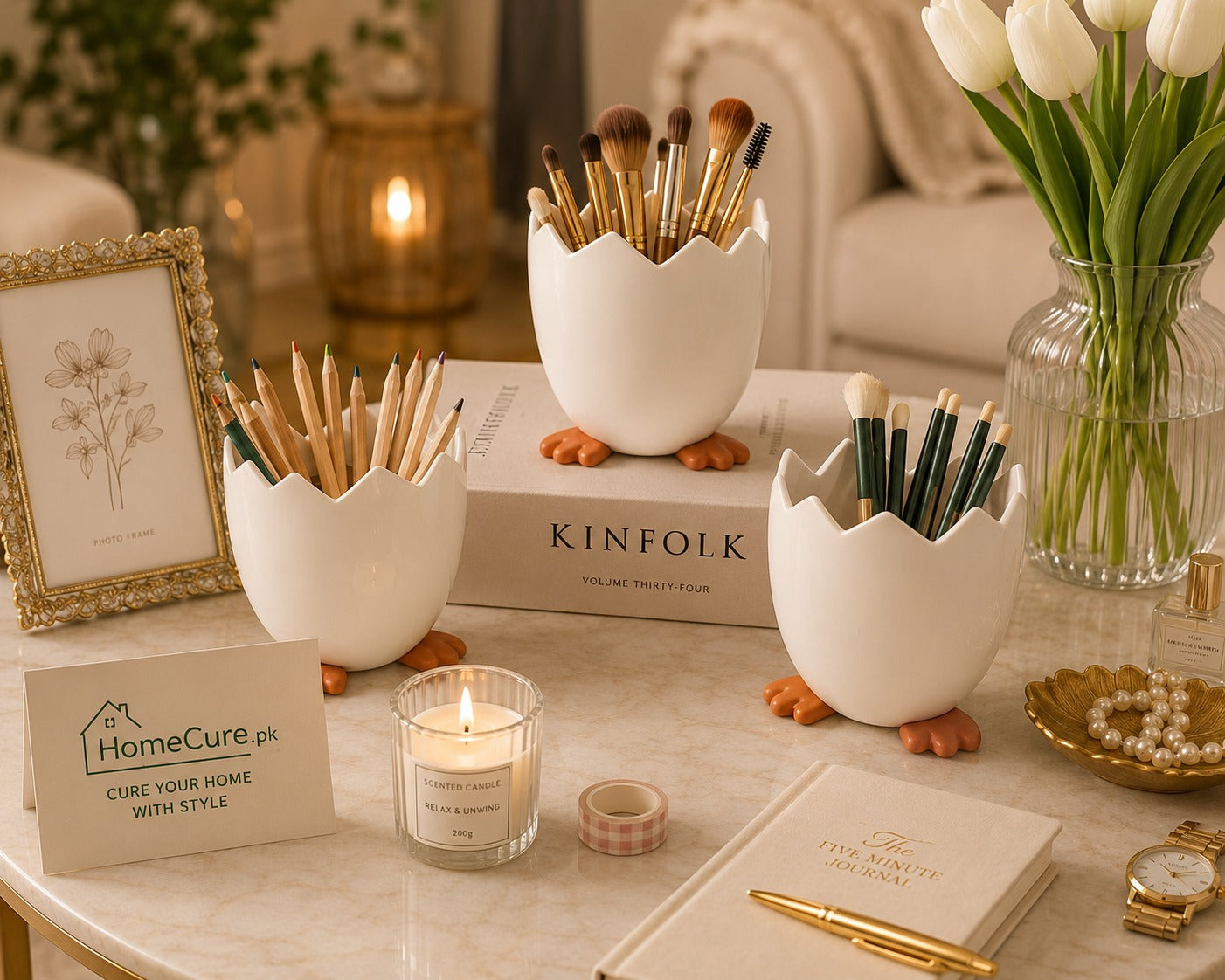 Broken Egg Shape Brush Holder | Makeup Brush & Cosmetic Organizer