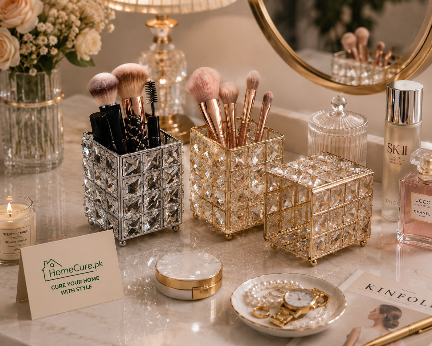 Crystal Brush Holder | Makeup Brush & Cosmetic Organizer