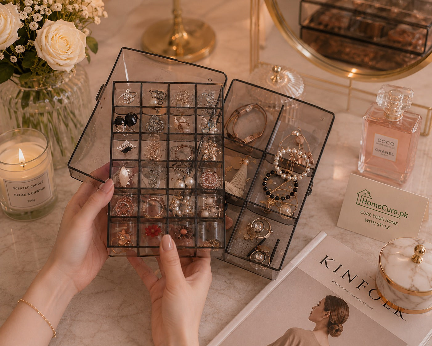Acrylic Jewellery Box | Transparent Makeup & Jewelry Storage Organizer