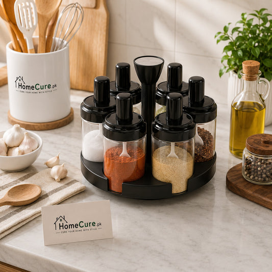 6-Piece Revolving Spice Jar Set with Rotating Stand