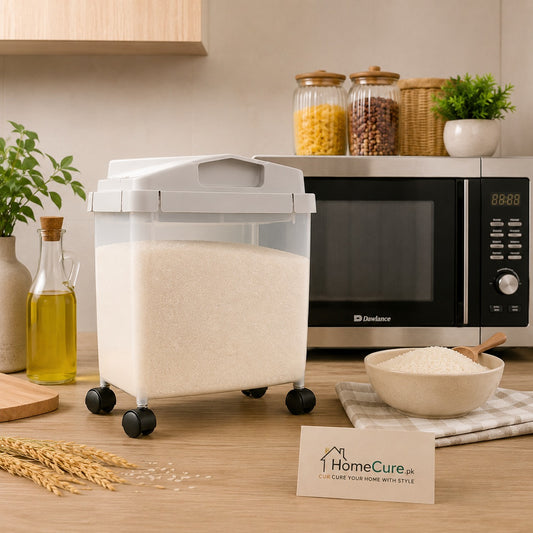 Portable Rice Storage Container with Measuring Cup & Wheels