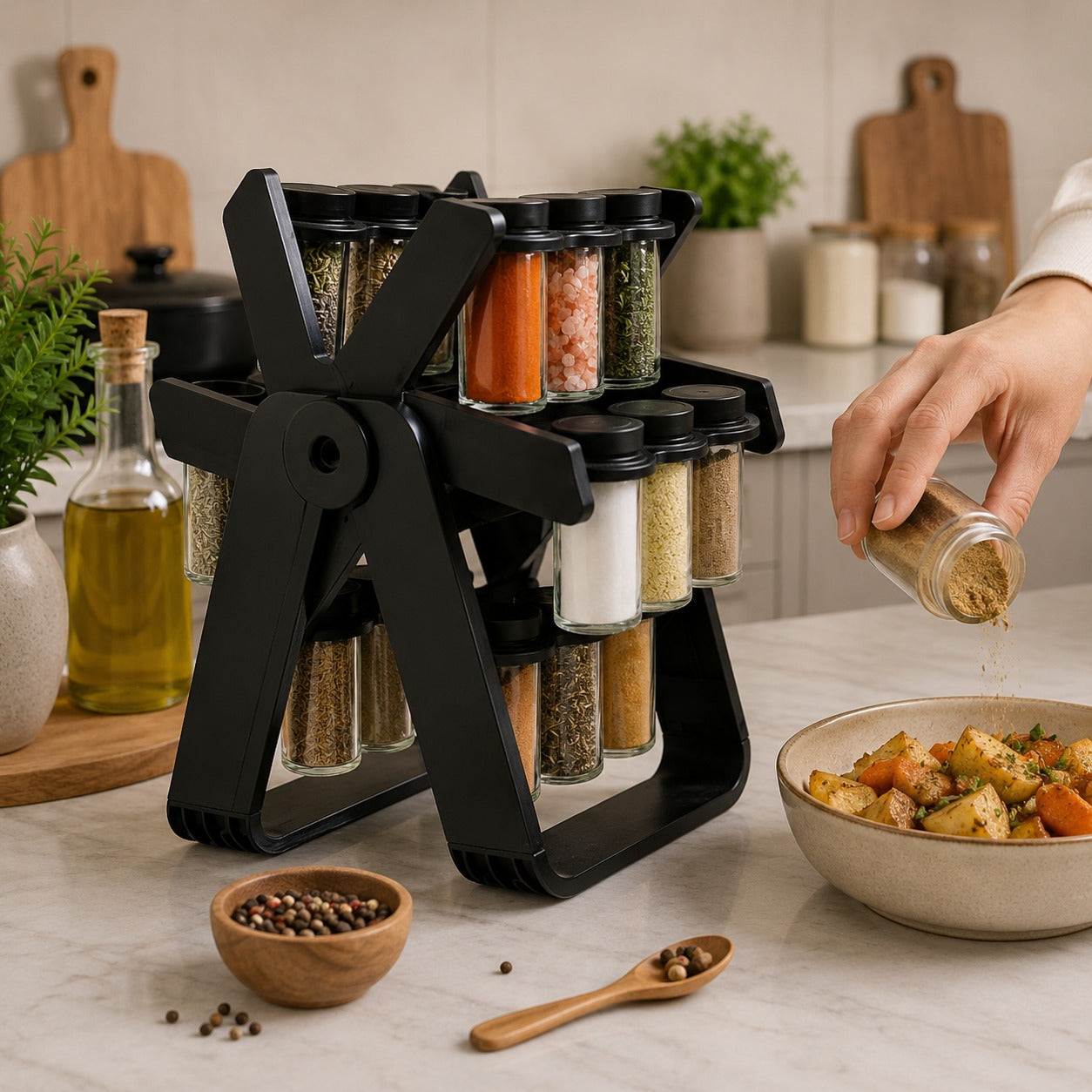Revolving Countertop Spice Rack | Rotating Spice Organizer