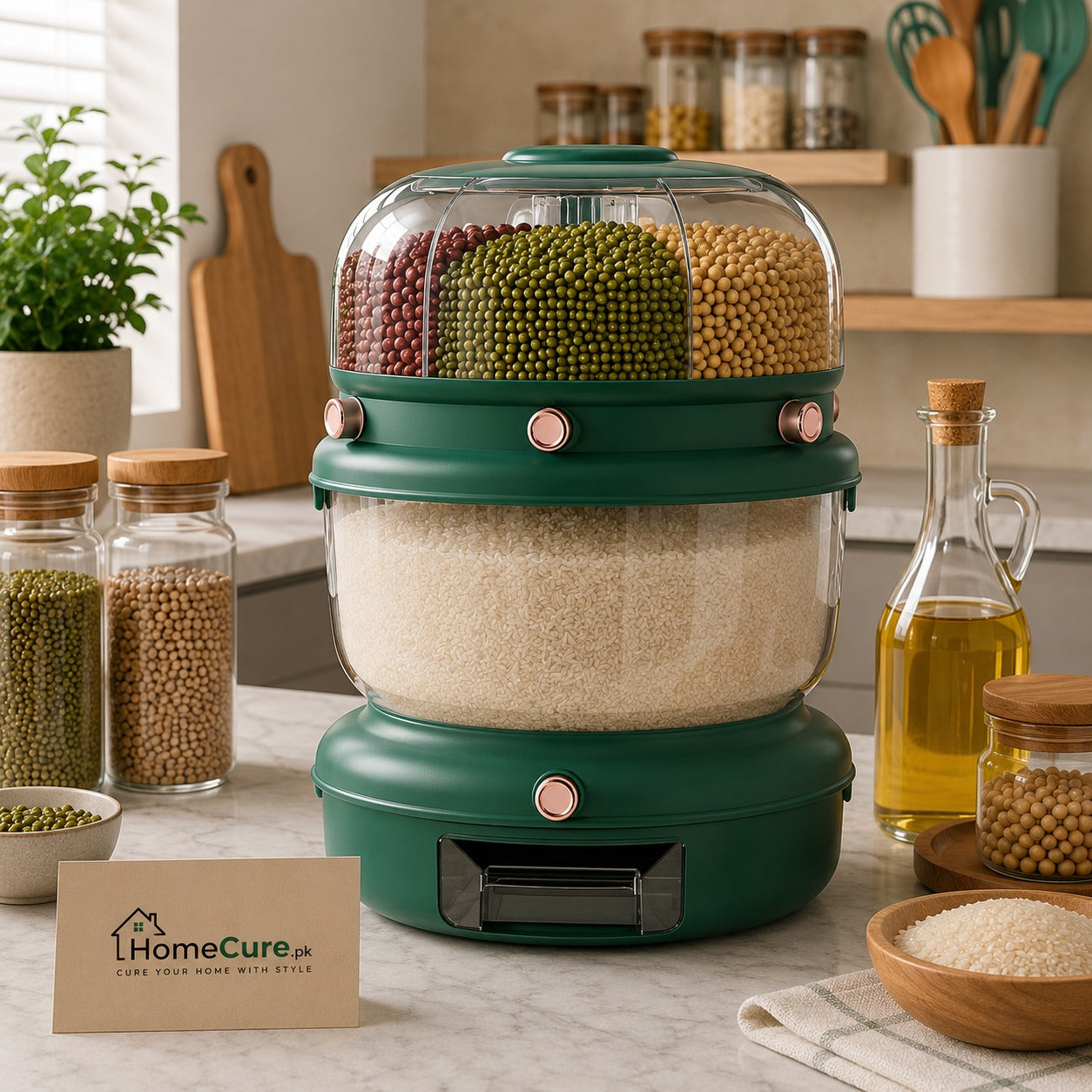 9KG Double Layer 360°Rotating Storage Separate Sealed Cereal Container